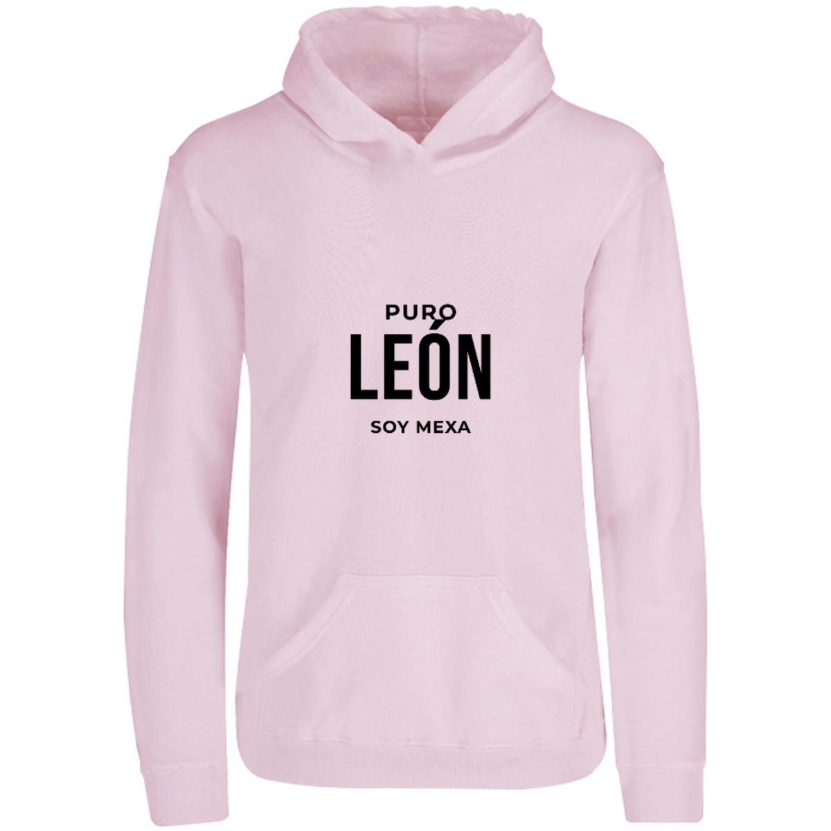 Sudadera con capucha Puro León en color Rosa Pastel, estampado DTG al frente