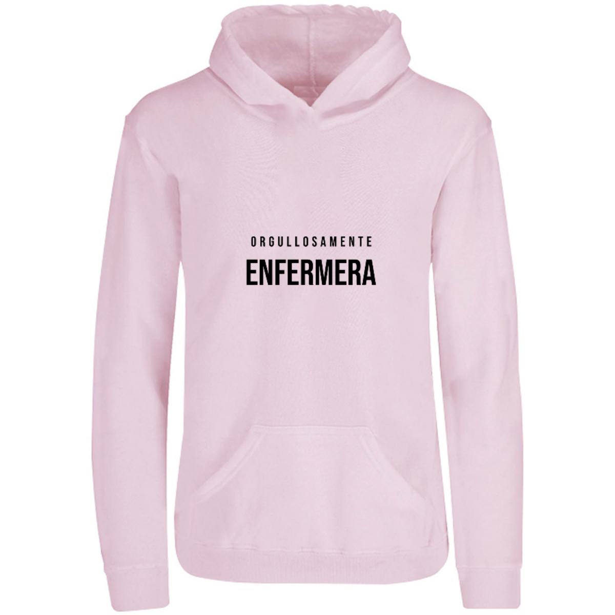Sudadera con capucha Orgullosamente Enfermera en color Rosa Pastel, estampado DTG al frente