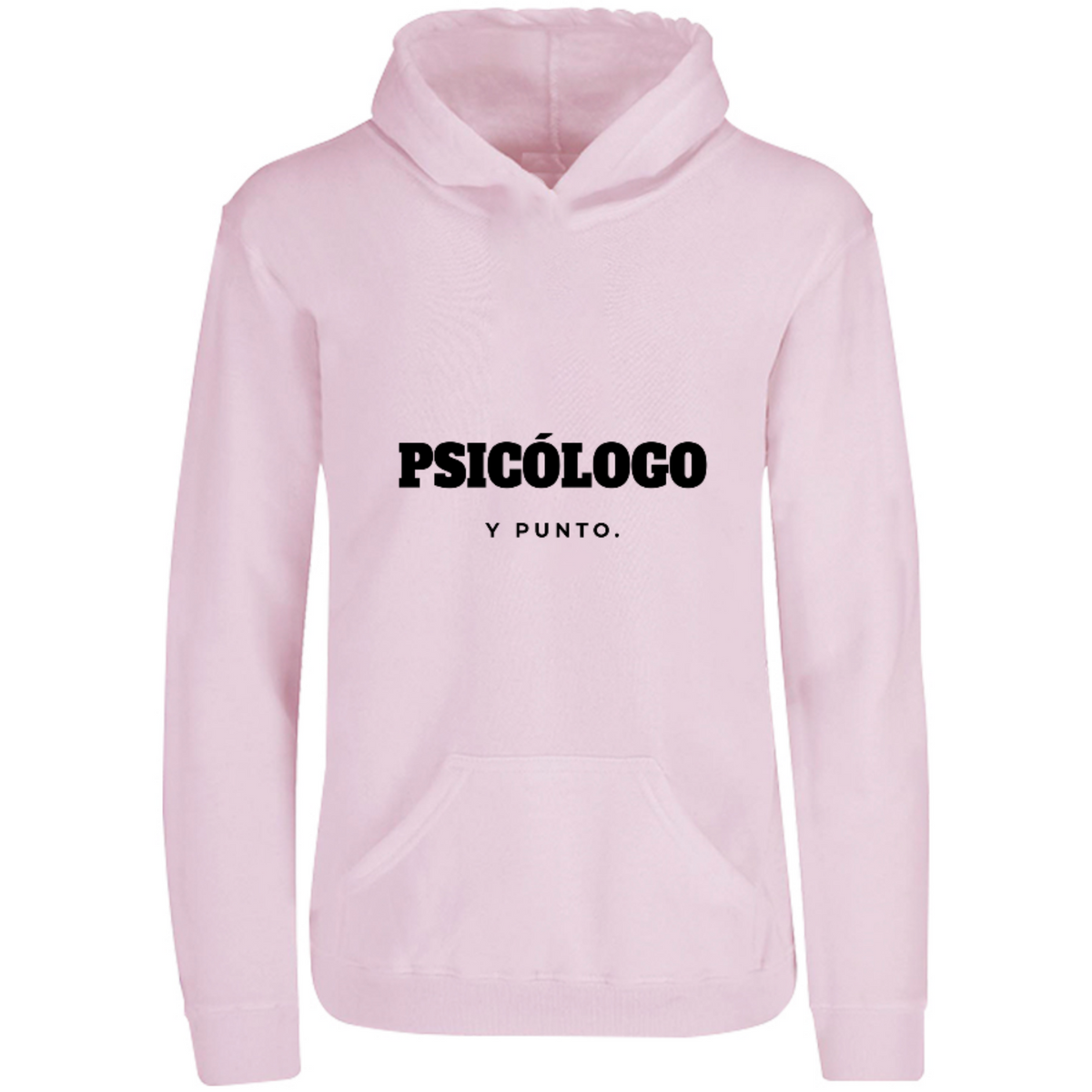 Sudadera con capucha Psicólogo, y punto. en color Rosa Pastel, estampado DTG al frente