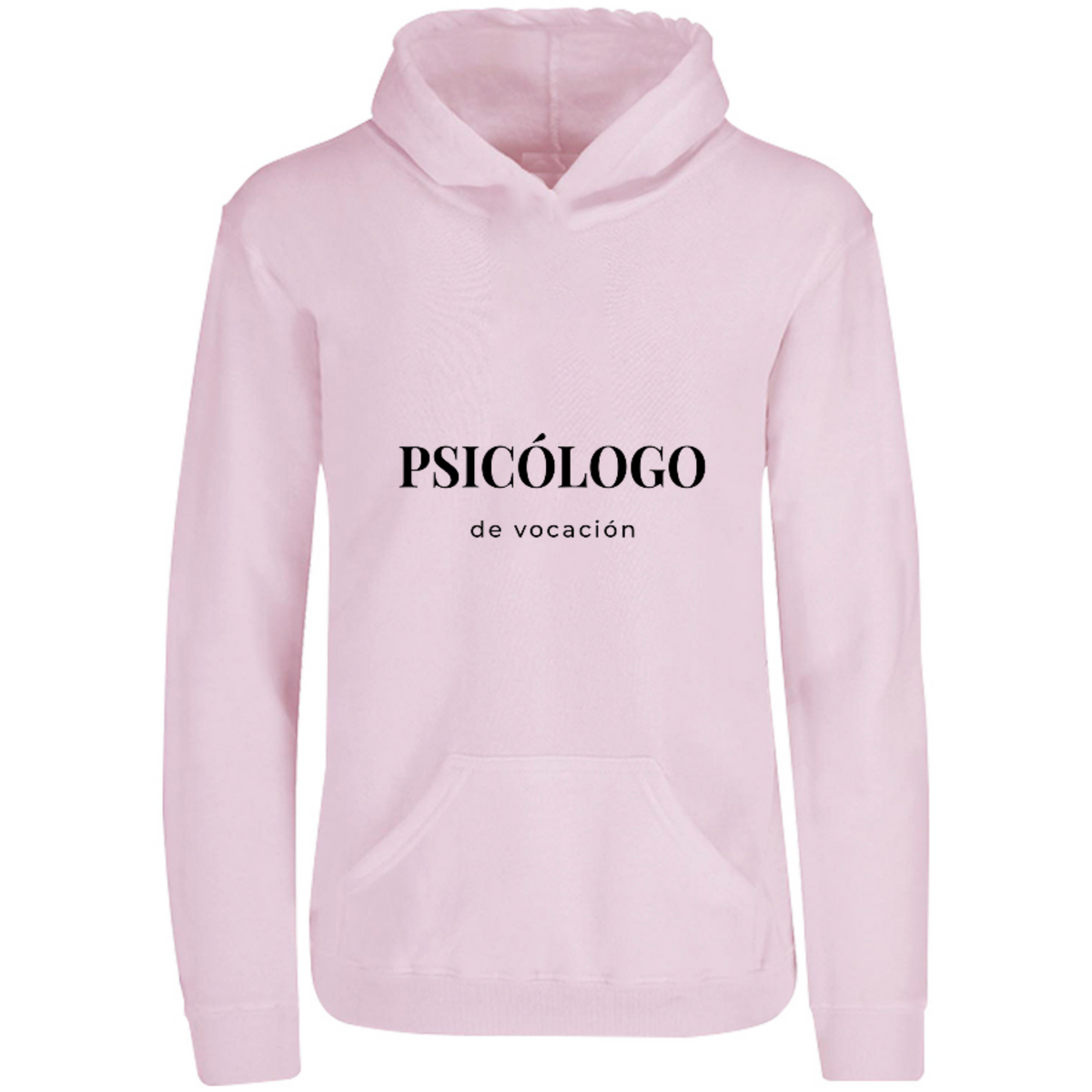 Sudadera con capucha Psicólogo de vocación en color Rosa Pastel, estampado DTG al frente
