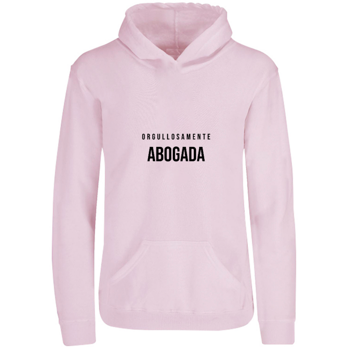 Sudadera con capucha Orgullosamente Abogada en color Rosa Pastel, estampado DTG al frente